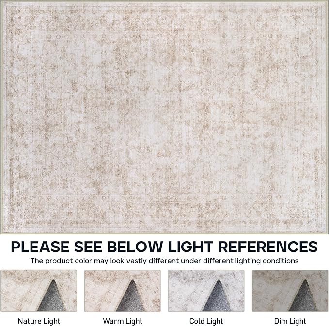 9x12 Area Rugs for Living Room Rug Washable: Modern Large Rug for Dining Room Bedroom Carpet Non Slip 9 by 12 Indoor Abstract Nursery Home Office Beige White