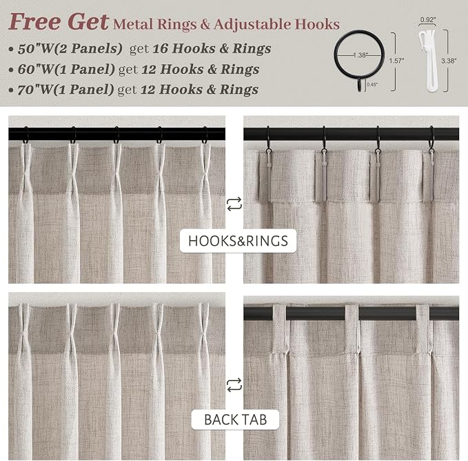 120 Inch Extra Long Pleated Greyish Brown Curtains for Living Room Windows, Memory Shape Semi Sheer Floor Length Drapes Privacy Light Filtering Natural Linen Country Curtain 10FT Length 2 Panels Set