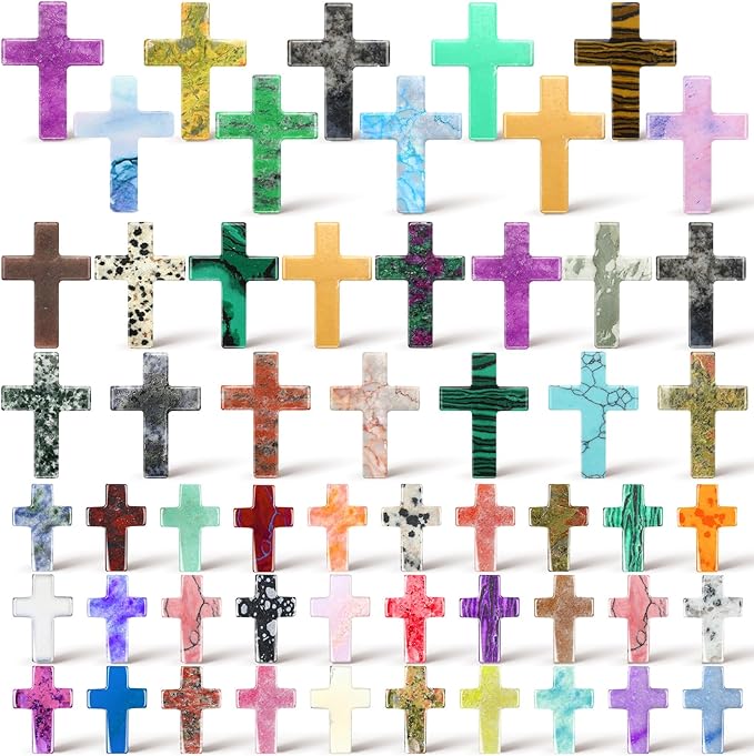 Nuenen 50 Pcs Easter Cross Crystal Stone Bulks 1'' Natural Crystal Wall Cross Shaped Worry Stones Charm Pocket Quartz Gift Halloween Easter Decor(3 Sizes,Classic)