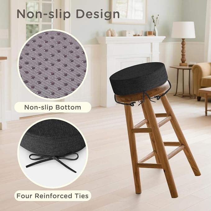 Bar Stool Cushions Round 3" Thick Round Seat Cushions for Chairs 2 Pack Non Slip Bistro Chair Pads with Machine Washable Cover (12 Inch, Black)