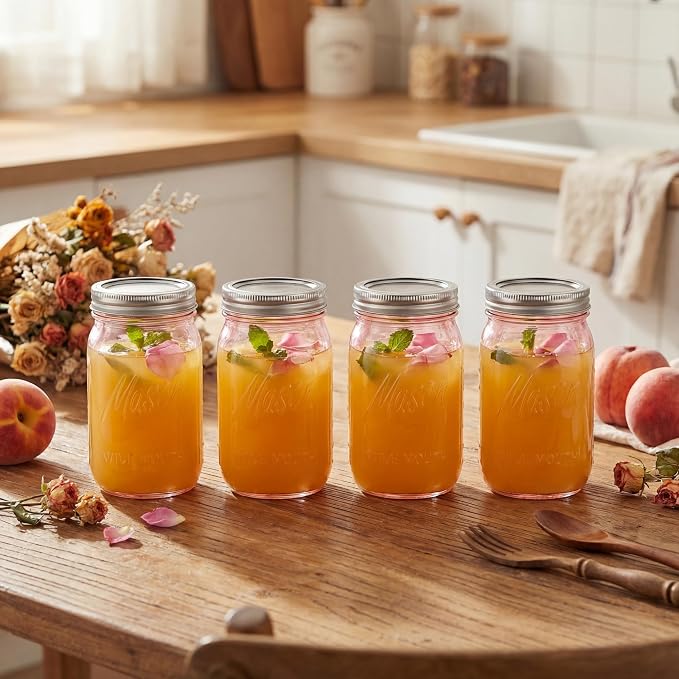Rubtlamp Pink Mason jar 32 oz, 12 Pack Glass Jars - Wide Mouth Mason Jars with Airtight Lids for Pickling, Fermenting, Food Storage&DIY Crafts, Microwave & Dishwasher Safe