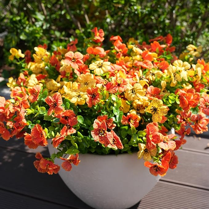 trytuny Artificial Flowers for Outdoor, UV Resistant Fake Silk Flowers, Realistic Faux Plants for Outside Indoor Porch Patio Window Box Planter Home Decor (16, Orange)