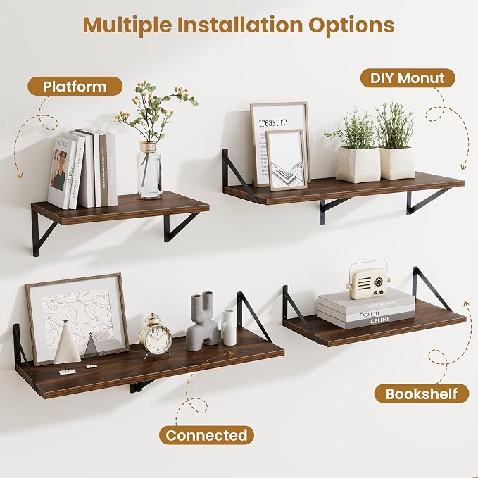 Acovy Floating Shelves for Wall,40" Wall Mounted Shelves Set of 2,Long Wood Floating Shelves,Hanging Wide Display & Storage Shelf with Metal Brackets for Bathroom,Bedroom,Kitchen,Living Room,Walnut
