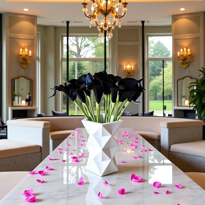 Floral Kingdom Artificial Calla Lily Flowers 20 Pack 14 Inch Black - Real Touch Faux Flowers for Modern Home Decor, Themed Event Centerpieces & Weddings