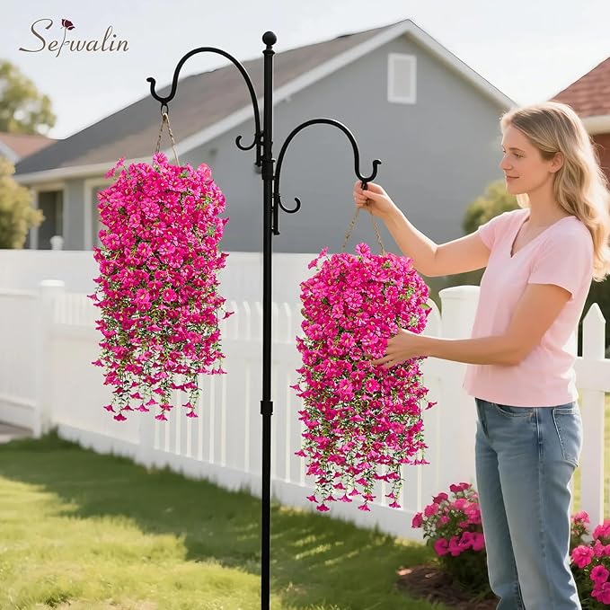 Serwalin Artificial Hanging Flowers for Outdoors Decoration, 8PCS UV Realistic Resistant Fake Silk Artificial Outdoor Plants for Porch Patio Balcony Indoor Planter Garden Yard Decor (Hot Pink,8PCS)
