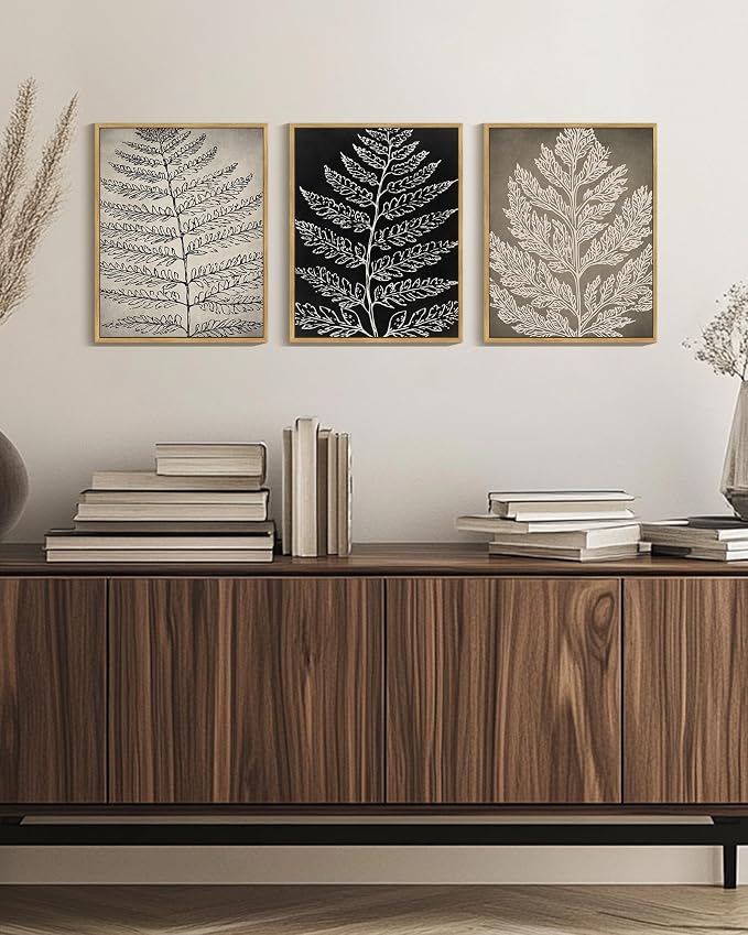 PHOPAGO Vintage Antique Botanical Framed Wall Art Bohemainn Retro Tan Plant Leaf Wall Decor Nature Mid Century Modern Decor - 11x14in Natural Framed