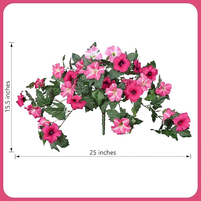 HyeFlora Artificial Flowers for Outdoors 2PCS Faux Petunias Silk Fake Flowers for Outside Planter UV Resistant Realistic Home Garden Porch Decor (Pink)
