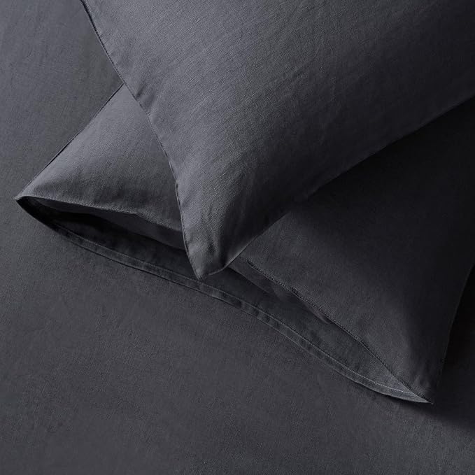 DAPU 100% Linen Pillowcases 20x40 Inches Pillow Cases (Pack of 2) with Envelope Closure, Stone Washed Breathable and Cooling (Dark Gray, King)