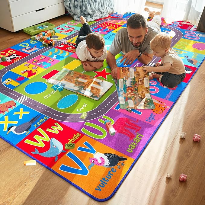 HOMORE Kids Educational Rug, 8x10 Kids Collection Area Rug for Learning Alphabet, Numbers, Colors, Season and Animal Words, Playmat for Classroom Playroom