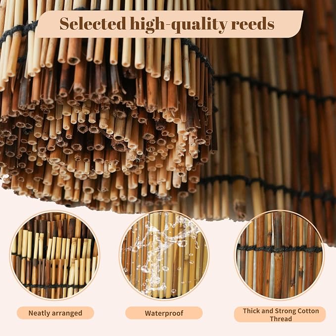 Reed Shades, 48" W x 72" H Waterproof Privacy Screen Bamboo Outdoor Screen, Reed Curtain for Porch, Patio, Yard, Windows (Mixed)