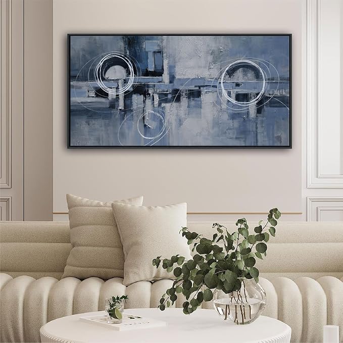 YDYSUNE Abstract Wall Decor for Living Room - Blue Canvas picture Minimalist Wall art Modern Line Segment Artwork Painting for Bedroom,Office Decoration Framed Size Ready to Hang 20×40inch