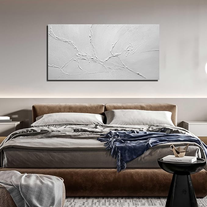 Abstract Wall Pictures for Office Big Wall Decorations for Bedroom Modern White Wall Art Canvas for Living Room Size 29 x 58 Inch