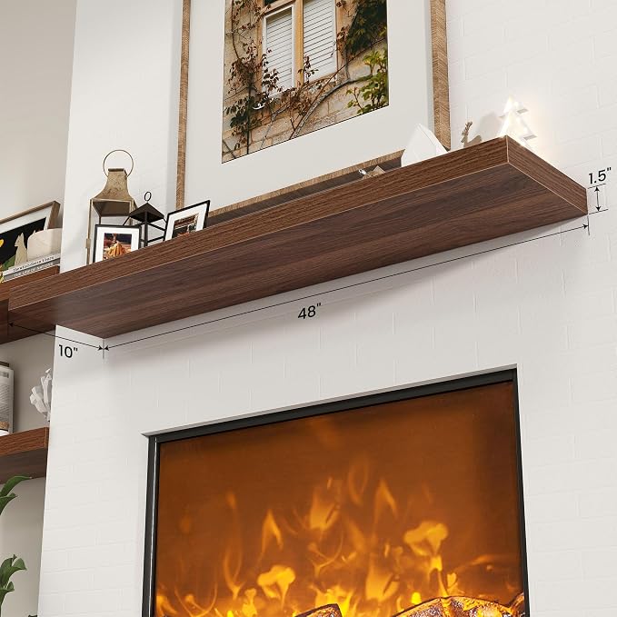 Axeman 48Inch Floating Shelves for Wall, Rustic Wood Shelves for Bedroom, Bathroom, Kitchen, Hanging Wall Mounted Shelf with Invisible Brackets for Books Decor, Set of 1, Walnut