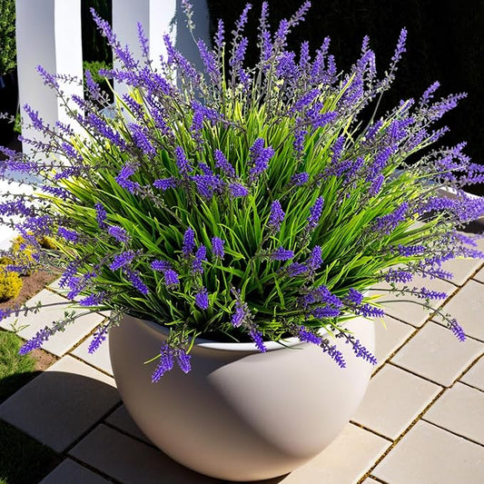Ammyoo Artificial Faux Plants Flowers for Outdoor Decorations, Fake Monkey Grass for Outside Porch Patio, No Fade Realistic Greenery Plant, UV Resistant Artificial Shrubs for Courtyard Window Garden