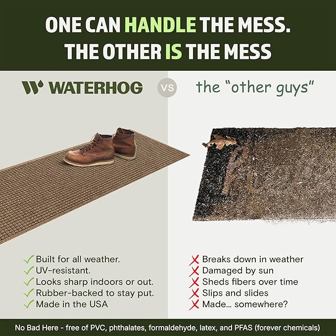 WaterHog Squares Front Door Mat Indoor Outdoor Entrance, Absorbent All-Weather Doormat with Non-Slip Rubber Backing, Dirt & Moisture Trapper, Low Profile, Easy Clean, Made in USA, 22"x60" Camel