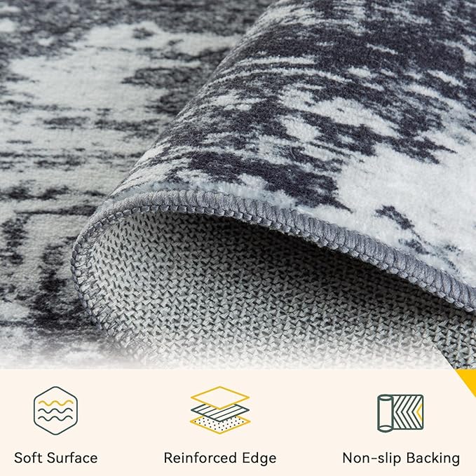 RELEANY Washable Area Rugs 6'x9' Non-Slip Modern Abstract Soft for Living Room Entryway Bedroom Nursery, Print Pattern, Black Navy Blue Gray