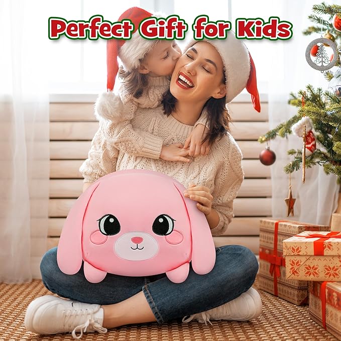 Pink Bunny Plush, Rabbit Mommy Stuffed Animal Set with 4 Baby Bunnies, Soft Stuffed Toy Pillow, Cute Birthday for Kids Boys Girls