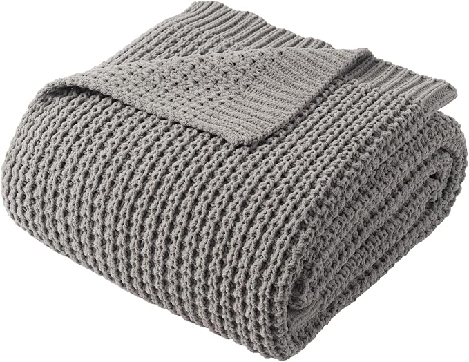 Bunnikins & Clover Light Grey Throw Blanket for Couch, Soft Knitted Chenille Throw Blanket for Sofa, Chair, Living Room, Cozy Gray Throw Blankets for Bed, 50"x60"
