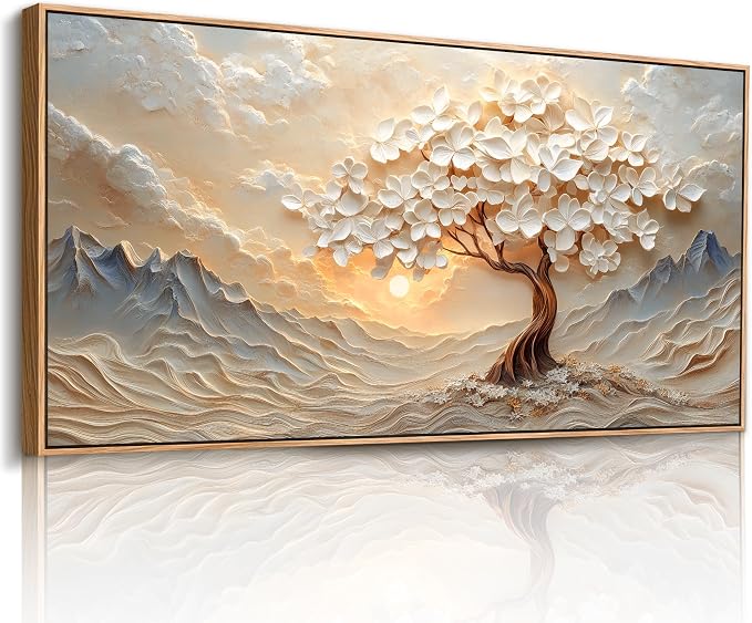 imjiayu Landscape Wall Art, Oversized Wall Art, Tree of Life Wall Decor, Sunset Mountain Painting Framed Prints, Modern Nature Extra Large Pictures for Living Room Dining Room Office Hotel 29"x57"