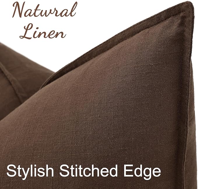 decorUhome Summer Decorative Linen Euro Sham Throw Pillow Covers 24x24 Inch Set of 2 Chocolate Pillow Covers with Flange Edges Soft Farmhouse Boho Accent Pillow Cases for Couch Bed Living Room