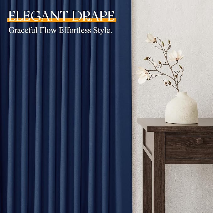 Jowels Denim Blue Linen Curtains 84 Inch Long 2 Panels for Living Room | Light Filtering Semi Sheer Curtain, Back Tab Pocket Pleated Look, Boho Farmhouse Textured Privacy Drapes for Bedroom Window