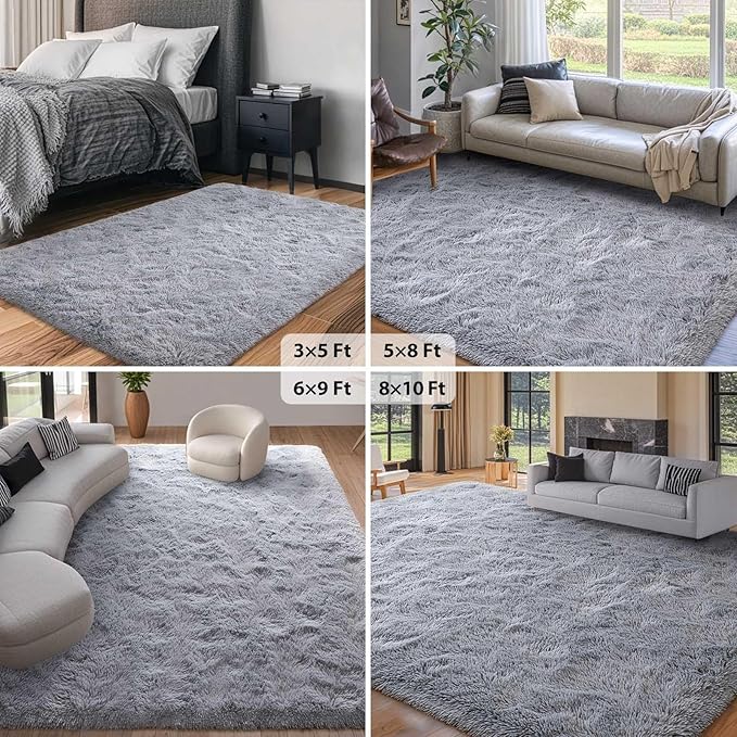 FinRèc Soft Grey Rugs for Bedroom Living Room, 4x6 Feet Fuzzy Shaggy Area Rug, Non-Slip Fluffy Furry Shag Rug for Nursery Kids Room Dorm Room Home Decor, Indoor Plush Floor Carpet
