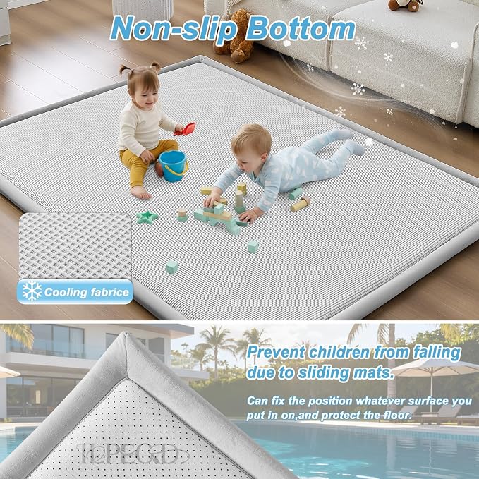 Baby Play Mat for Floor Tummy Time Nursery Rug Muscle Area Rug Playroom Rug 59x79" Elastic Foam 1.3" Thick Crawling Mat for Babies,Toddlers, Infants,Kids(Plaid Light Grey)