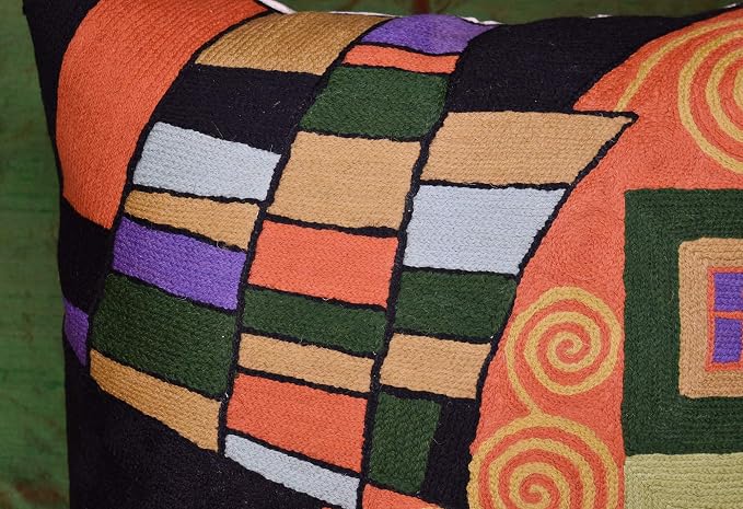 Klimt Orange Modern Throw Pillow Cover | Orange Abstract Pillow | Modern Couch Pillow | Contemporary Throw Pillows | Outdoor Pillow | Mid Century Chair Cushions | Handmade Wool Size 18x18