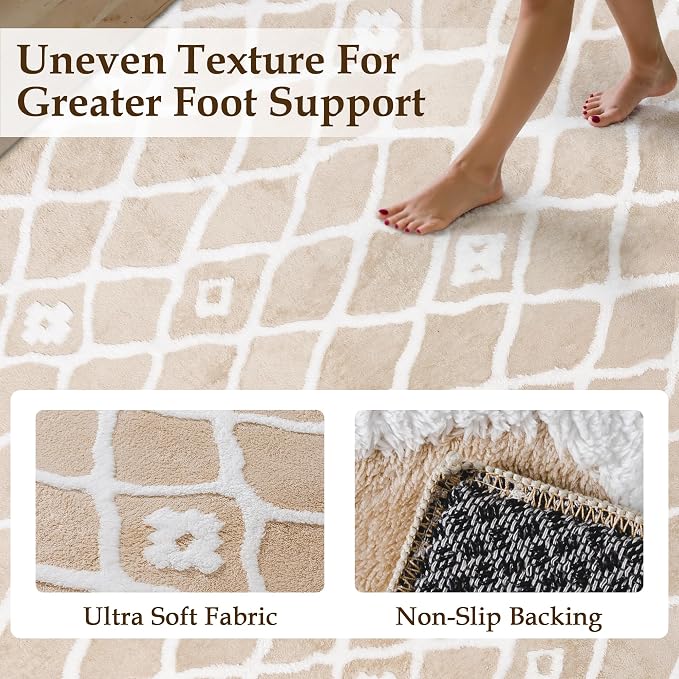 PureCozy 8x10 Area Rug for Living Room Beige Brown Washable Bedroom Rug Non Slip Soft Modern Moroccan Neutral Shag Checkered Carpet Boho Dining Room Office Playroom Nursery
