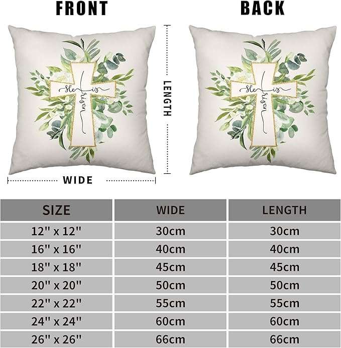He is Risen Easter Cross Throw Pillow Covers 18x18 Set of 2 Easter Bunny Rabbit Pillow Case Spring Green Wreath Decorative Cushion Case for Living Room Couch Patio