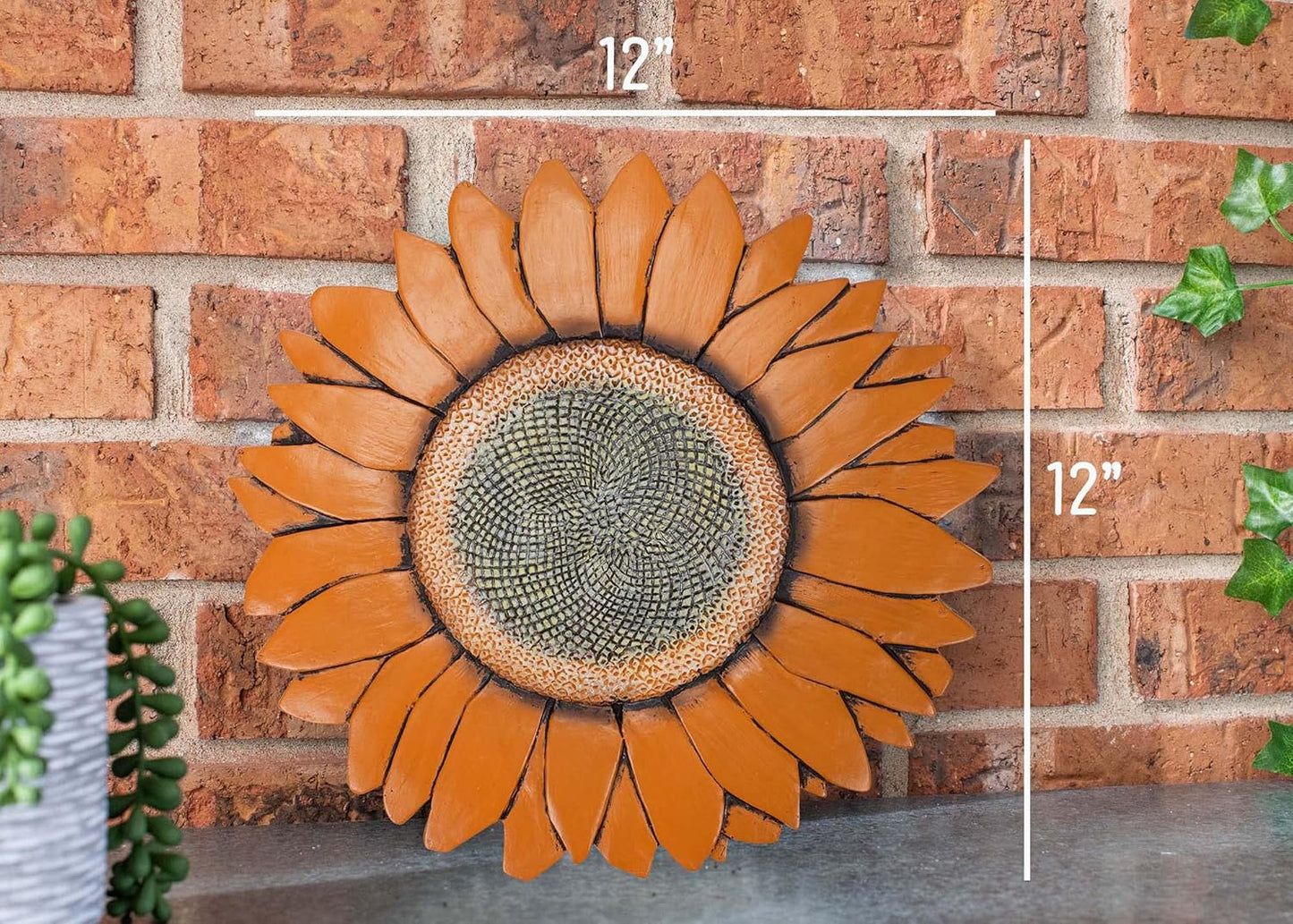 NAT & Jules Sunflower Shaped Dimensional Indoor Outdoor 12 inch Cast Resin Decorative Garden Stepping Stone, Patio, Walkway Sculpture Yard Art, Orange