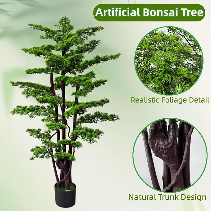 6FT Artificial Bonsai Tree in Pot – Large Realistic Cedar Tree Faux Pine Plant for Home & Office Decor, Hotel Lobby Entryway Greenery