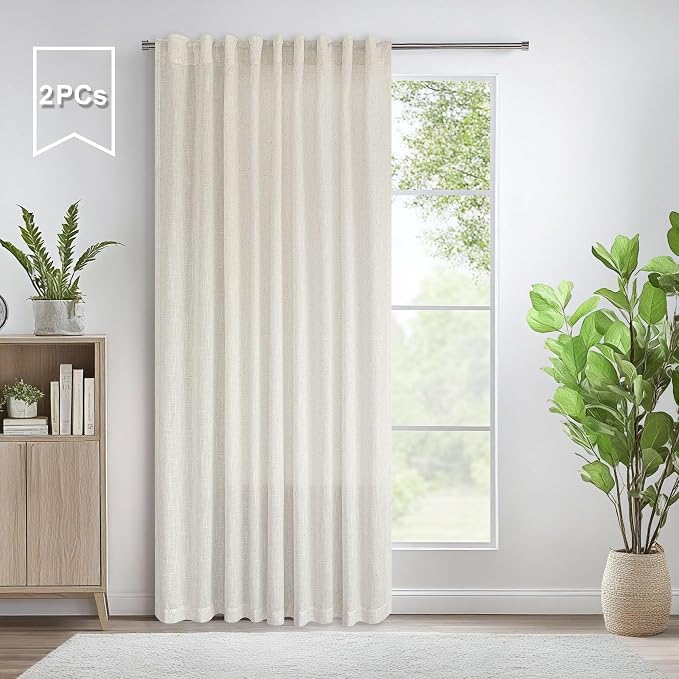 Ivory Cream Colored Curtains 5 FT Wide by 84 Inches Long for Bedroom 2 Panel Back Tab Pocket Sheer Linen Large Drape Light Filtering Extra Wide Curtain for Living Room Dining Hall Hallway 60x84 Length