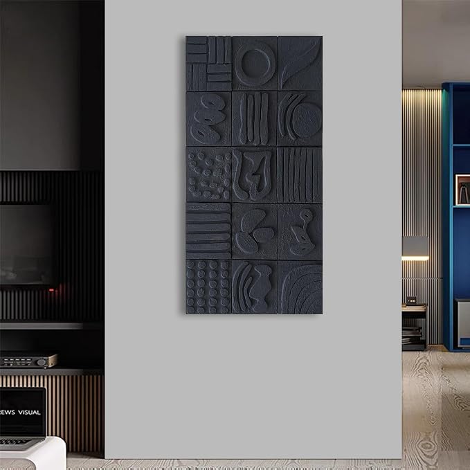 NANKAI Art Hand-Painted Pure Black Texture Wall Decoration Painting - Modern Abstract Oil Painting, Suitable for Wall Decoration in Living Rooms, Offices and corridors. 48x24 inches