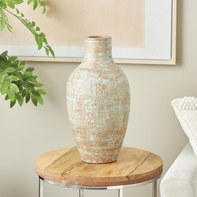 Deco 79 Ceramic Decorative Vase Antique Style Textured Patina Centerpiece Vase, Flower Vase for Home Decoration 10" x 10" x 20", Brown