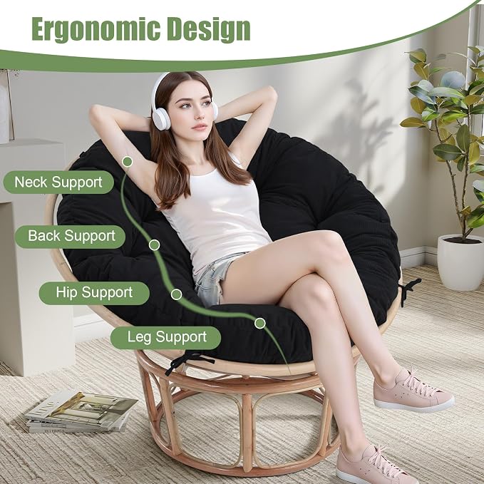 idee-home Papasan Chair Cushion, Circle Papasan Chair Cushion(Cushion Only) | Papasan Cushion with Thick Corduroy Cover, 48 x 48 Inch Cushion for Egg Chair, Black