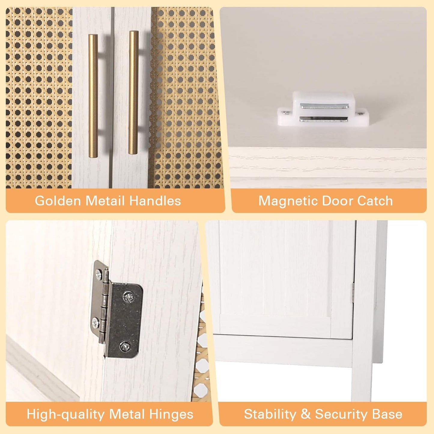 MISHAO 71" Kitchen Pantry Storage Cabinet, Tall Storage Cabinet with Rattan Doors & Adjustable Shelves, Freestanding Cupboard Wood Pantry for Kitchen, Living Room, Dining Room Hallway, White