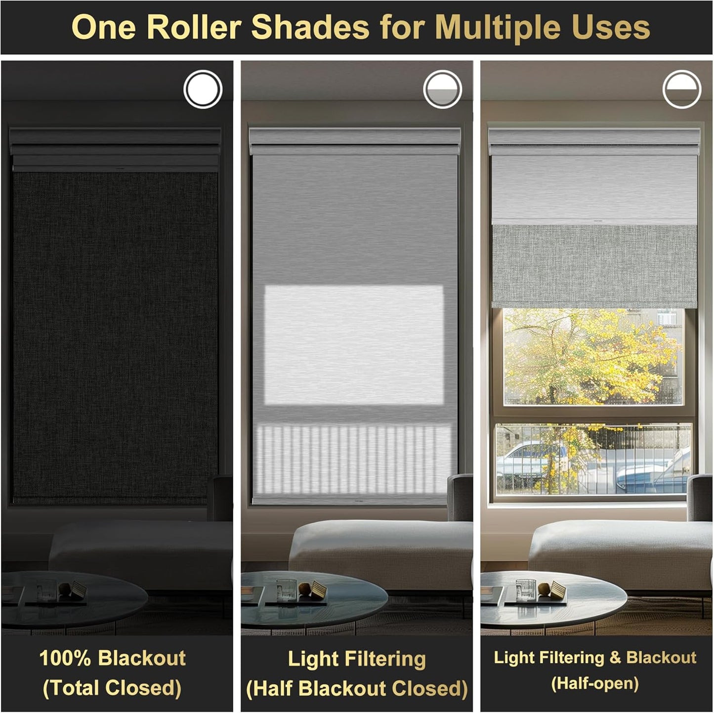 BERISSA Cordless Dual Roller Shades with Cassette Valance, Double Window Shades - Blackout and Light Filtering, Day and Night for Home Office Door. Linen Grey and White. 37 W x 86" H