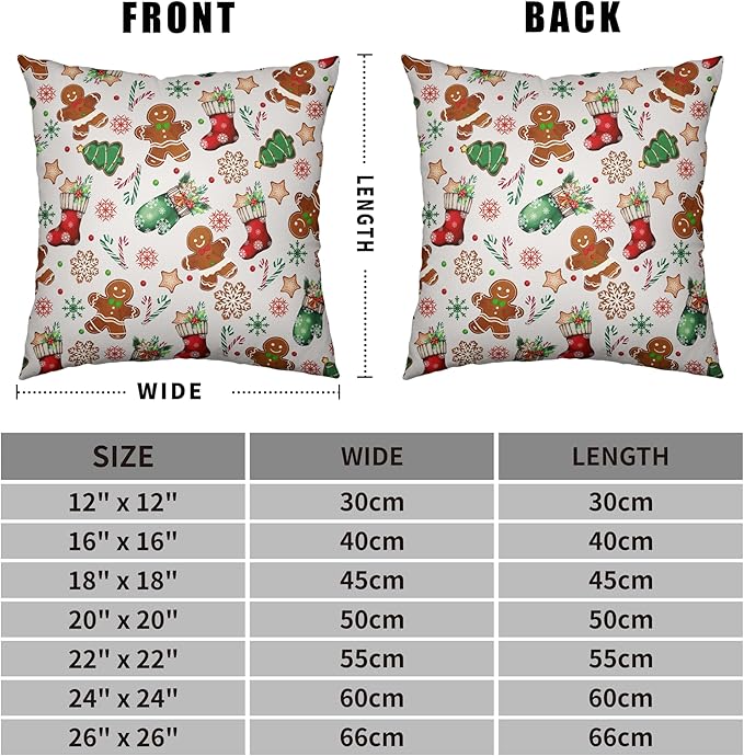 Christmas Pillow Covers 22x22 Set of 2 Gingerbread Man Throw Pillow Covers Xmas Tree Socks Gloves Snowflakes Pillow Case for Holiday Decor Couch Sofa
