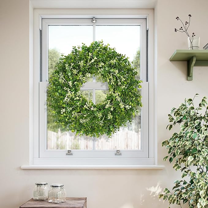 26 Inch Large Greenery Eucalyptus Boxwood Wreaths Artificial Easter Summer Spring Wreaths for Front Door Outdoor All Season Spring Decorations for Home Porch Room Window Wall Farmhouse (Berries)