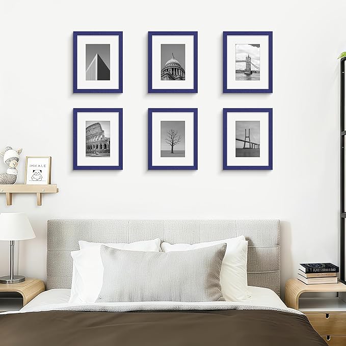Picrit 11x14 Picture Frame Set of 12, Display 8x10 with Mat or 11x14 without Mat, Photo Frames for Wall Mounting or Table Top Display, Navy Blue