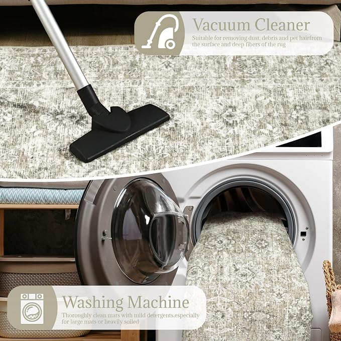 Machine Washable Hallway Runner Rug: 2'x6' Kitchen Rugs Soft Non-Slip Low Pile Vintage Boho Carpet Runners for Indoor Entryway Kitchen Bedside Bedroom Bathroom Farmhouse Decor