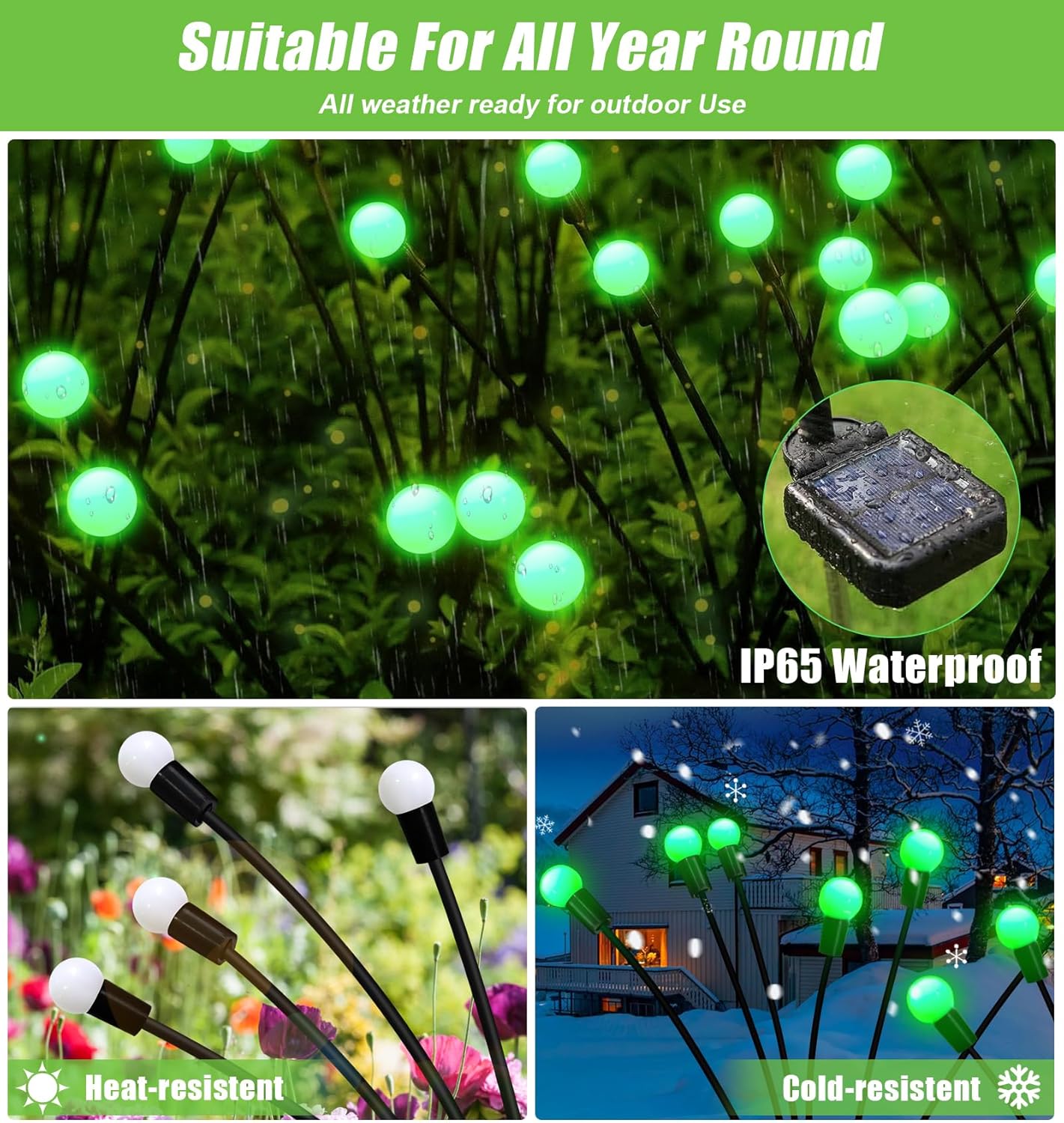 Solar Firefly Light, Christmas Lights for Outside Decorations, 4 Pack 24 LED Green Solar Garden Lights, Outdoor Waterproof Garden Decor for Yard Patio Pathway Lawn Christmas