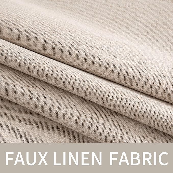 MIULEE 100% Blackout Linen Textured Curtains for Bedroom 104 Inches Extra Long Thermal Insulated Natural Beige Grommet Room Darkening Curtains & Drapes Luxury for Living Room Nursery (2 Panels)