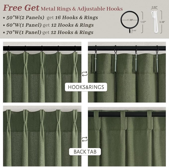 Extra Long 108 Inch Loden Pleat Curtains for Sliding Doors 2 Panels Set, Memory Trained Linen Semi Sheer 9FT Length Luxury Curtain Light Filtering Privacy Floor to Ceiling Windows Drapes Dark Green