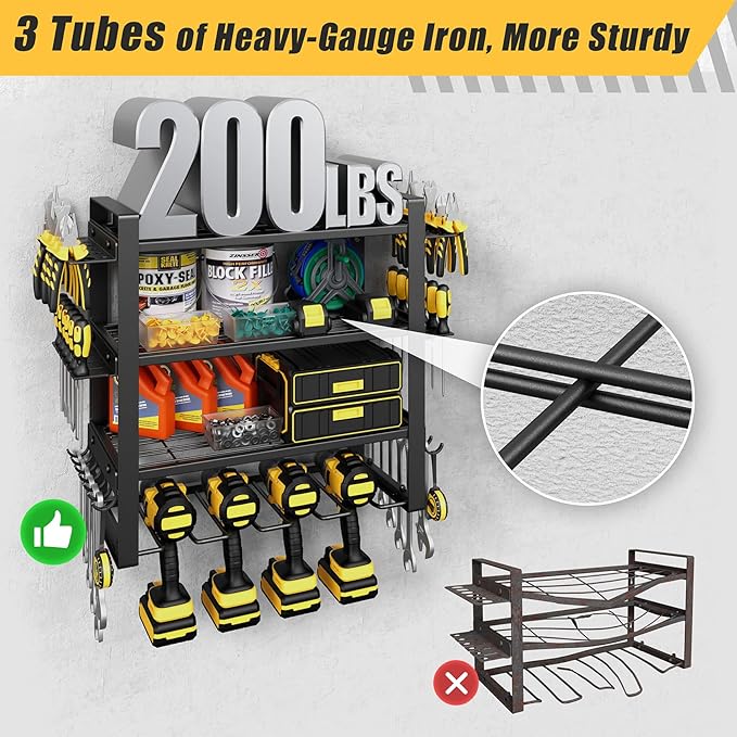 Jusgym Power Tool Organizer Wall Mount |200lbs Garage Storage Rack with 4 Cordless Drill Holder |4-Tier Heavy Duty Tool Storage Rack for Garage Organization |Gift for Men