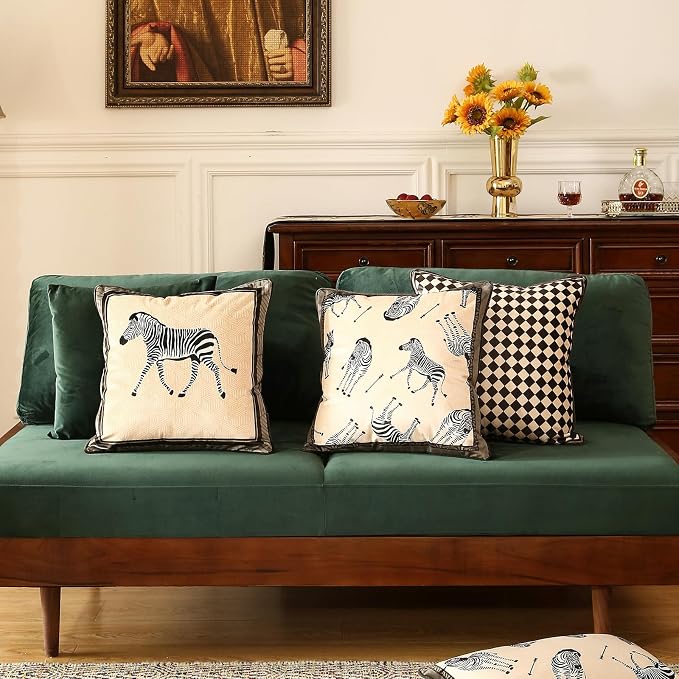 patdrea Designer French Velvet Throw Pillow Cover,Set of 4,-Brigitta | Vintage Pillow Case with Zipper,Green Vintage Floral Design,Decor Cushion Coverfor Couch Living Room Bedroom Sofa