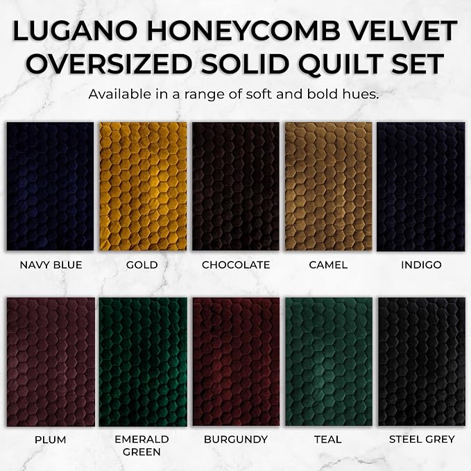 Tribeca Living Lugano Oversized Velvet Quilt Set - All Season, Extra Large, 2 Piece Twin Size Comforter Set with 1 Pillow Sham in Teal Honeycomb Pattern 260GSM