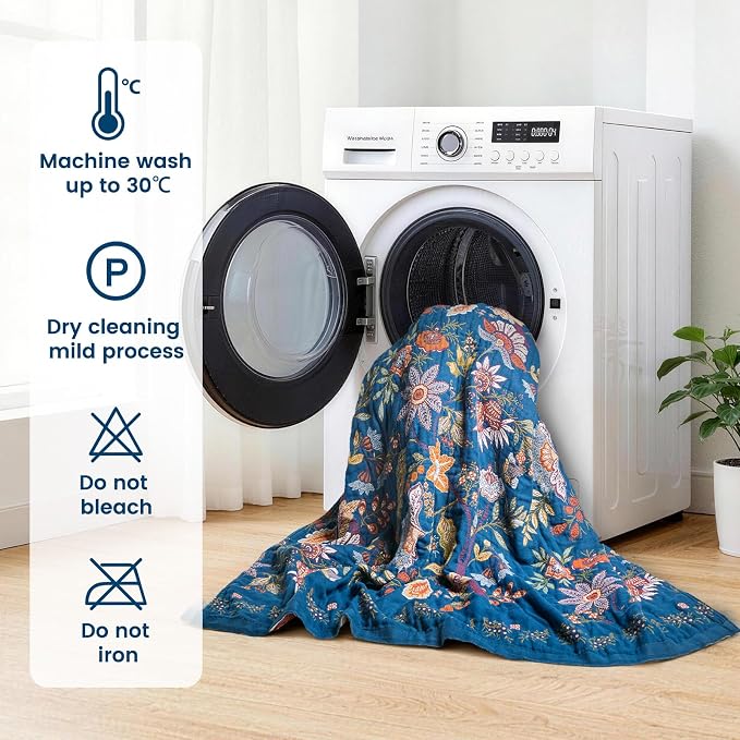MSGKV Boho Throw Blanket for Bed 60"x80" 100% Cotton Twin Floral Blanket Summer Breathable Lightweigh Muslin Home Decorative Blankets for Couch