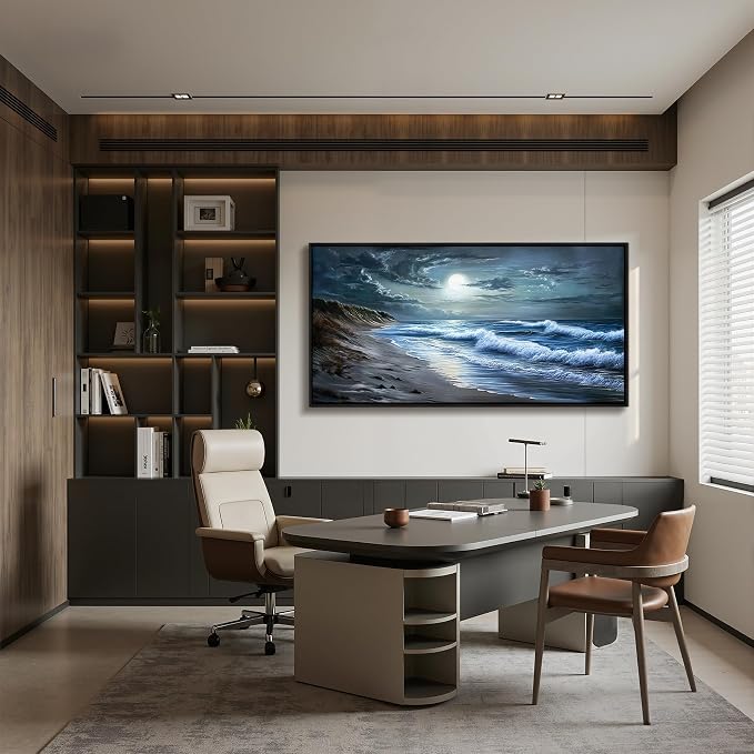 imjiayu Extra Large Wall Art, Beach Wall Art, Coastal Wall Decor, Ocean Wave Framed Art, Modern Blue Grey Seascape Prints, Nature big Paintings for Living Room Dining Room Home Office Hotel 29"x57"